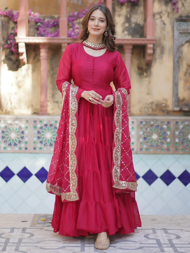 Adorable Pink Georgette Festival Wear Gown With Dupatta