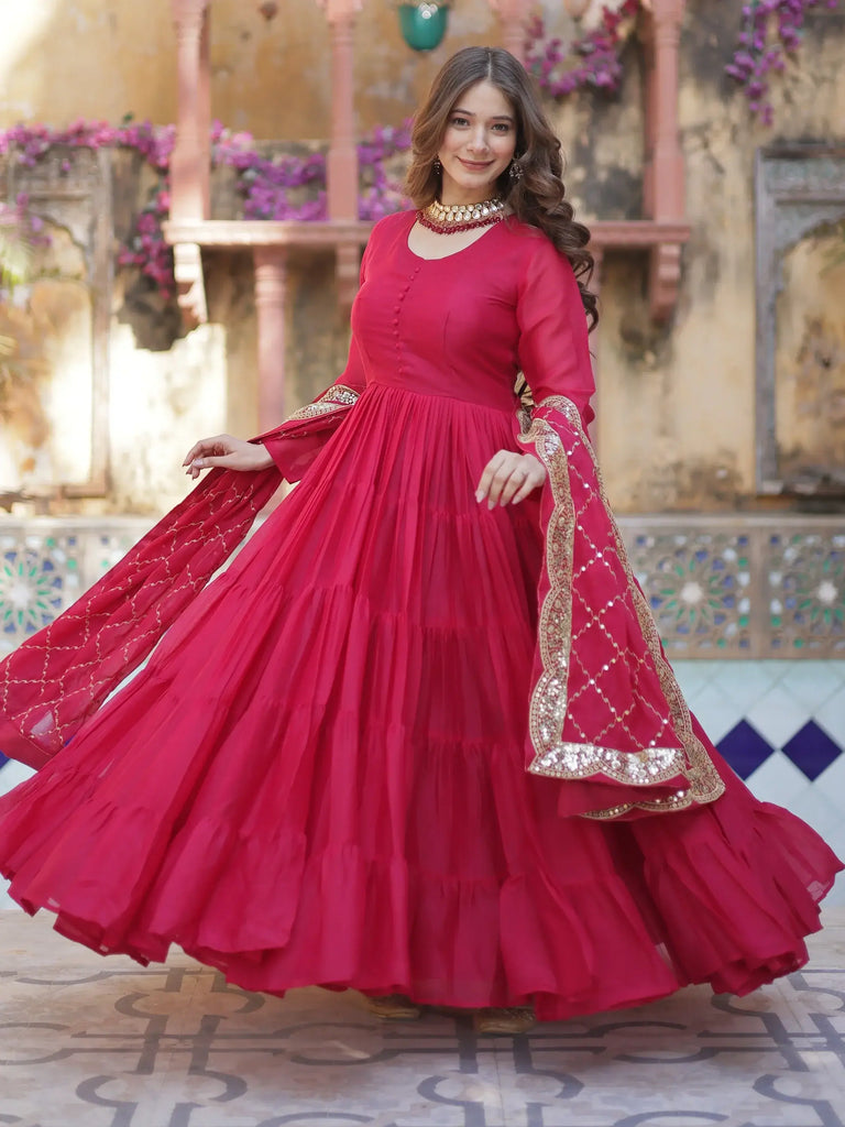 Adorable Pink Georgette Festival Wear Gown With Dupatta