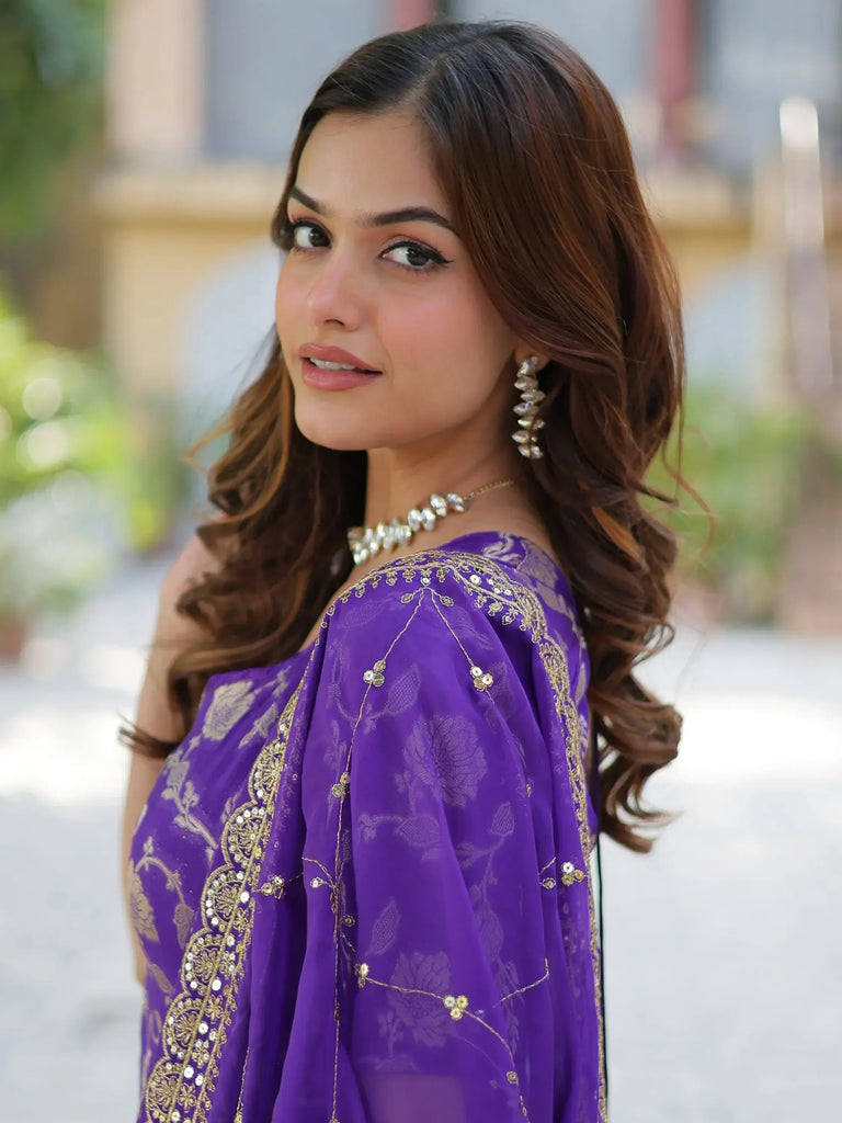 Awesome Purple Zari Weaving Jacquard Festival Wear Sharara Suit