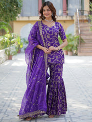 Awesome Purple Zari Weaving Jacquard Festival Wear Sharara Suit