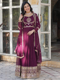 Charming Wine Embroidered Georgette Engagement Wear Gown