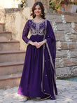 Astonishing Purple Pearl Work Georgette Party Gown With Dupatta