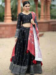 Charming Black Sequins Silk Festival Wear Lehenga Choli With Dupatta