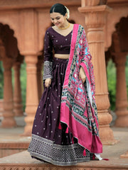 Magnetic Wine Sequins Silk Function Wear Lehenga Choli With Dupatta