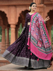 Magnetic Wine Sequins Silk Function Wear Lehenga Choli With Dupatta