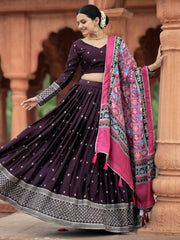 Magnetic Wine Sequins Silk Function Wear Lehenga Choli With Dupatta