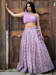 Charming Lavender Sequins Georgette Indo-Western Crop Top Lehenga