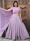 Charming Lavender Sequins Georgette Indo-Western Crop Top Lehenga