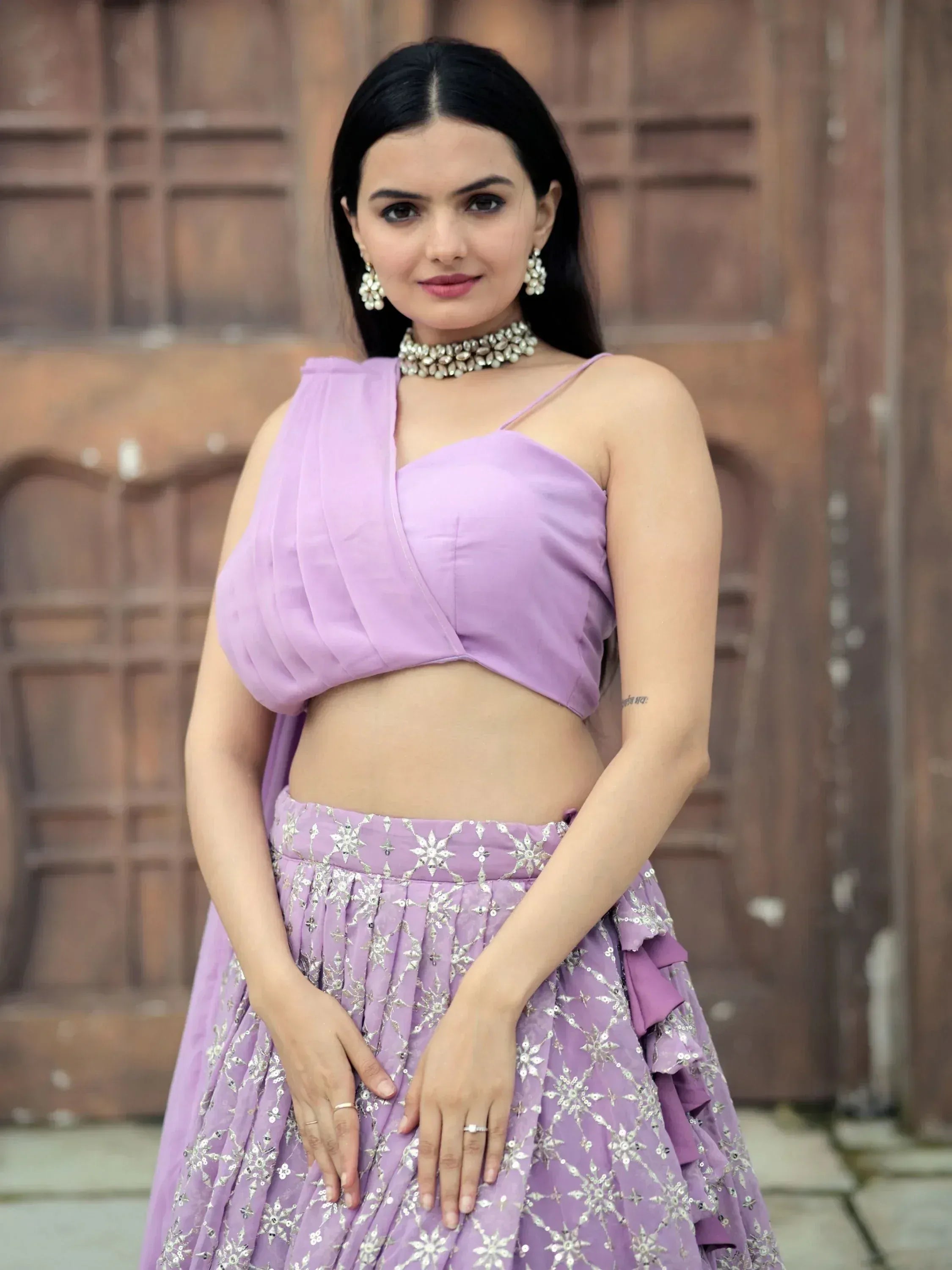 Lavender designer lehenga choli with sequin embroidery, perfect for Indian ethnic wear occasions.