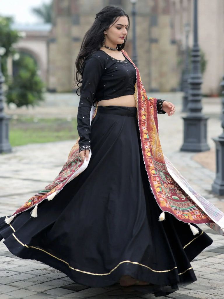 Attractive Black Rayon Navaratri Wear Lehenga Choli With Dupatta