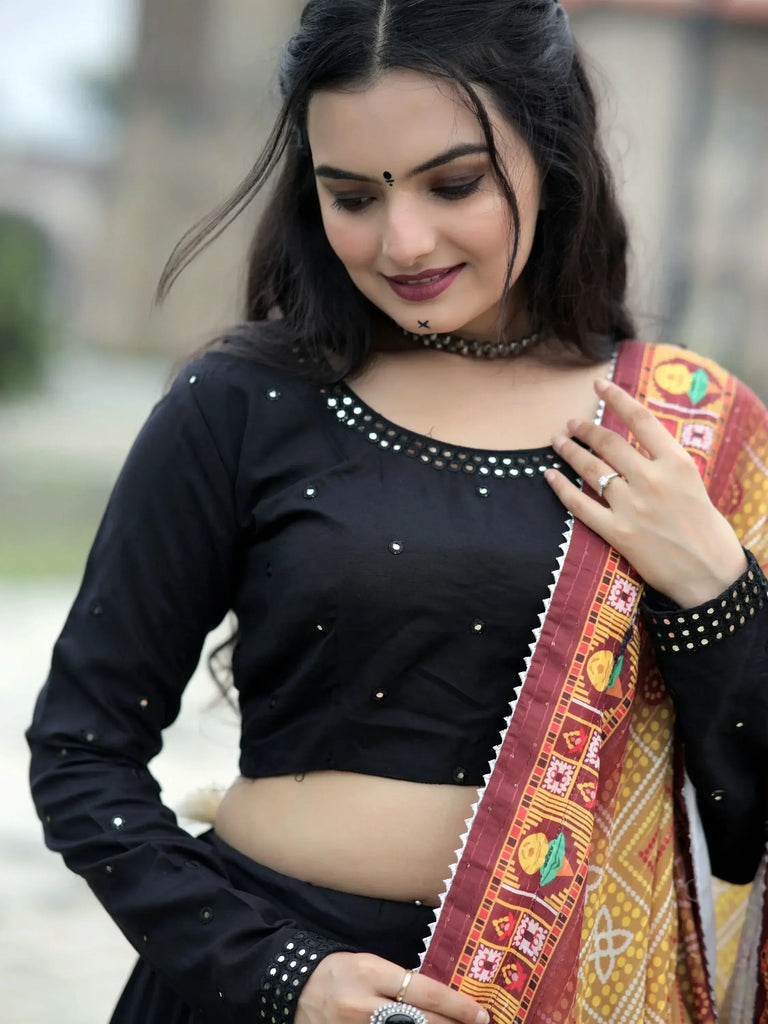 Attractive Black Rayon Navaratri Wear Lehenga Choli With Dupatta