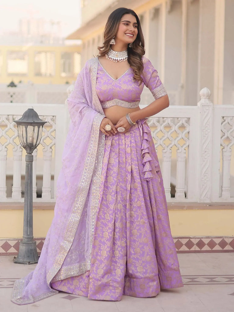 Gorgeous Lavender Embroidered Jacquard Bridesmaid Lehenga Choli