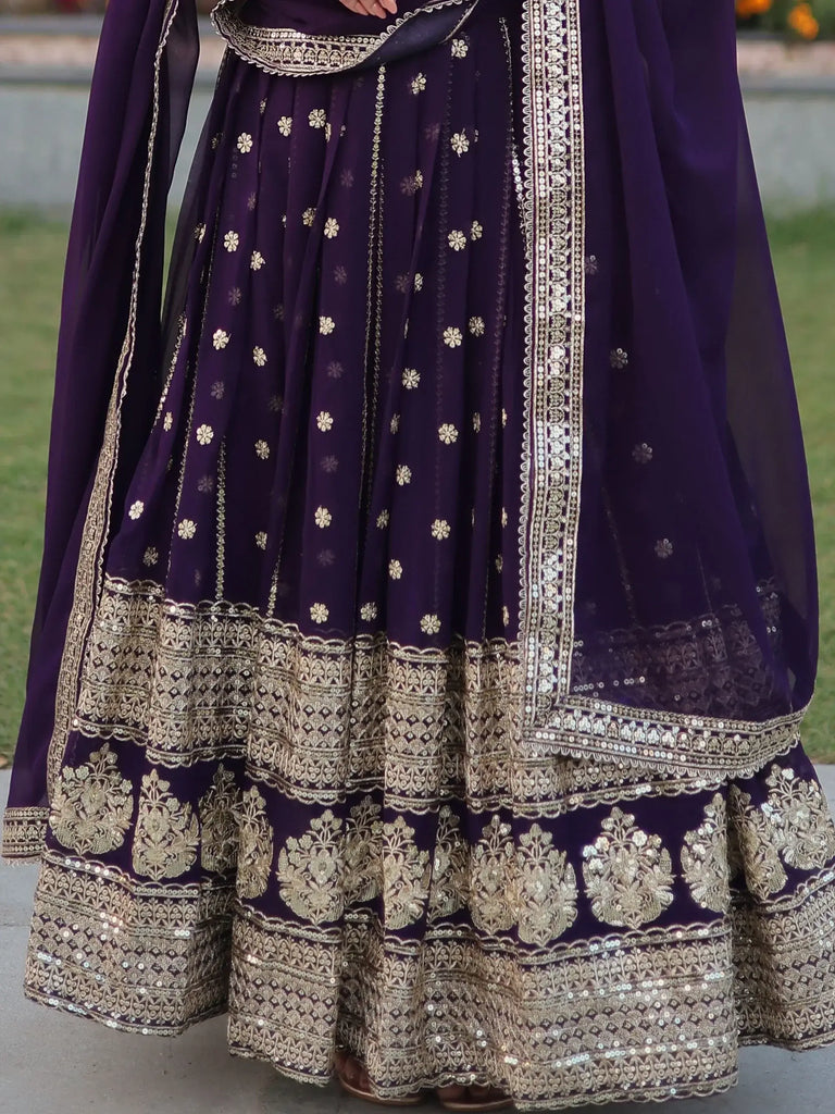 Amazing Purple Sequins Georgette Bridesmaid Lehenga Choli