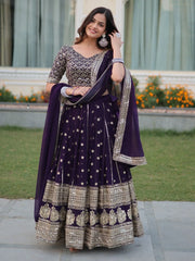 Amazing Purple Sequins Georgette Bridesmaid Lehenga Choli
