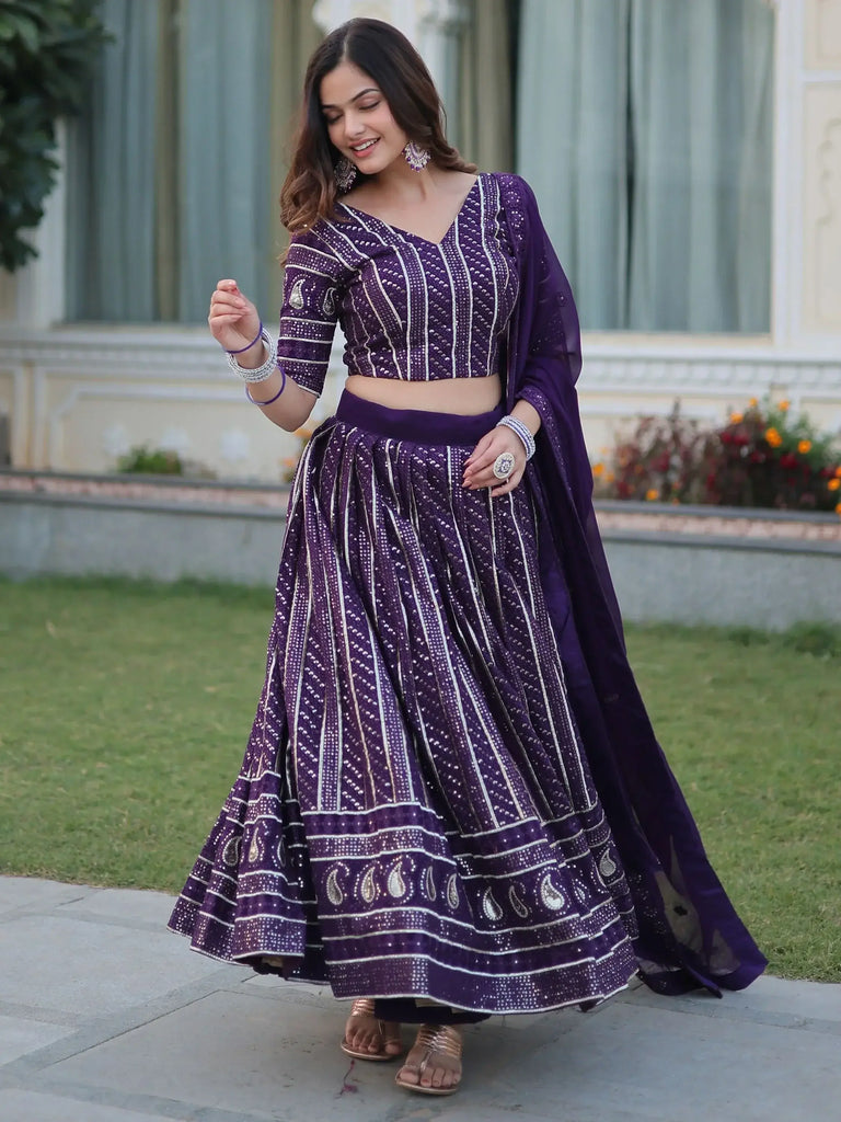 Fantastic Purple Sequins Georgette Reception Wear Lehenga Choli
