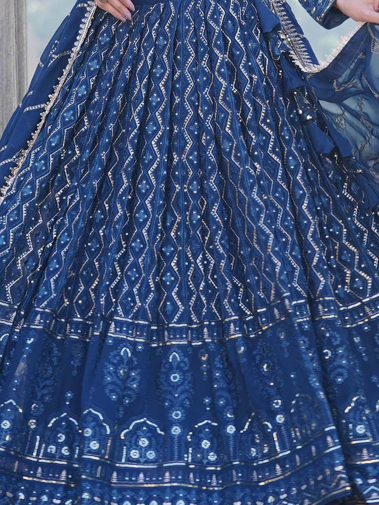 Stunning Blue Sequins Georgette Wedding Wear Lehenga Choli