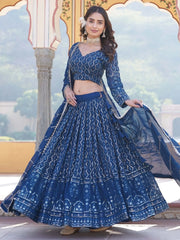 Stunning Blue Sequins Georgette Wedding Wear Lehenga Choli