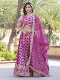 Fabulous Rani Pink Embroidered Jacquard Wedding Wear Lehenga Choli