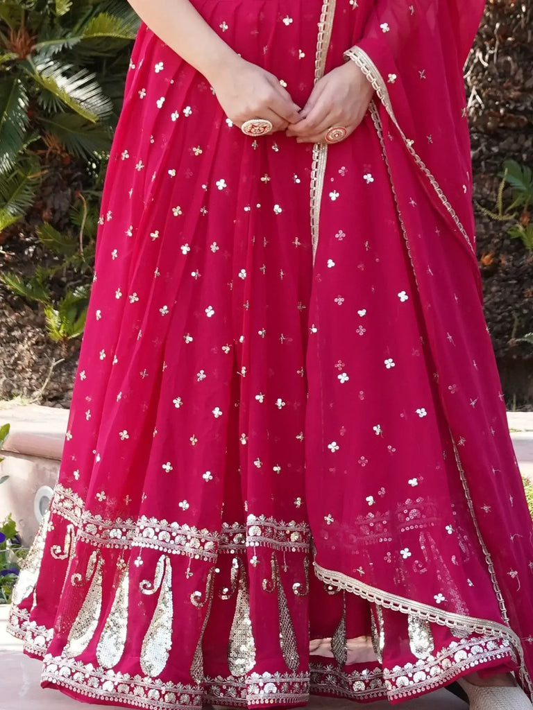 Wonderful Rani Pink Sequins Georgette Function Wear Lehenga Choli