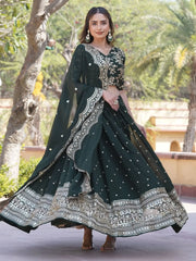Fabulous Dark Green Sequins Georgette Mehendi Wear Lehenga Choli