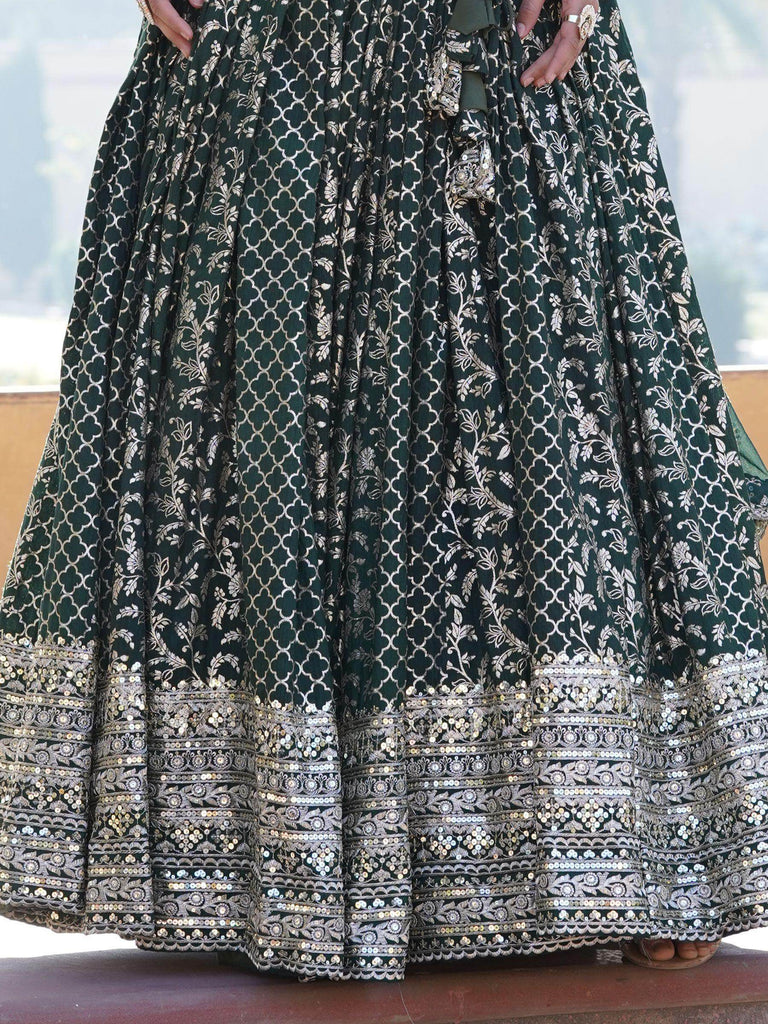 Fascinating Green Sequins Jacquard Function Wear Lehenga Choli