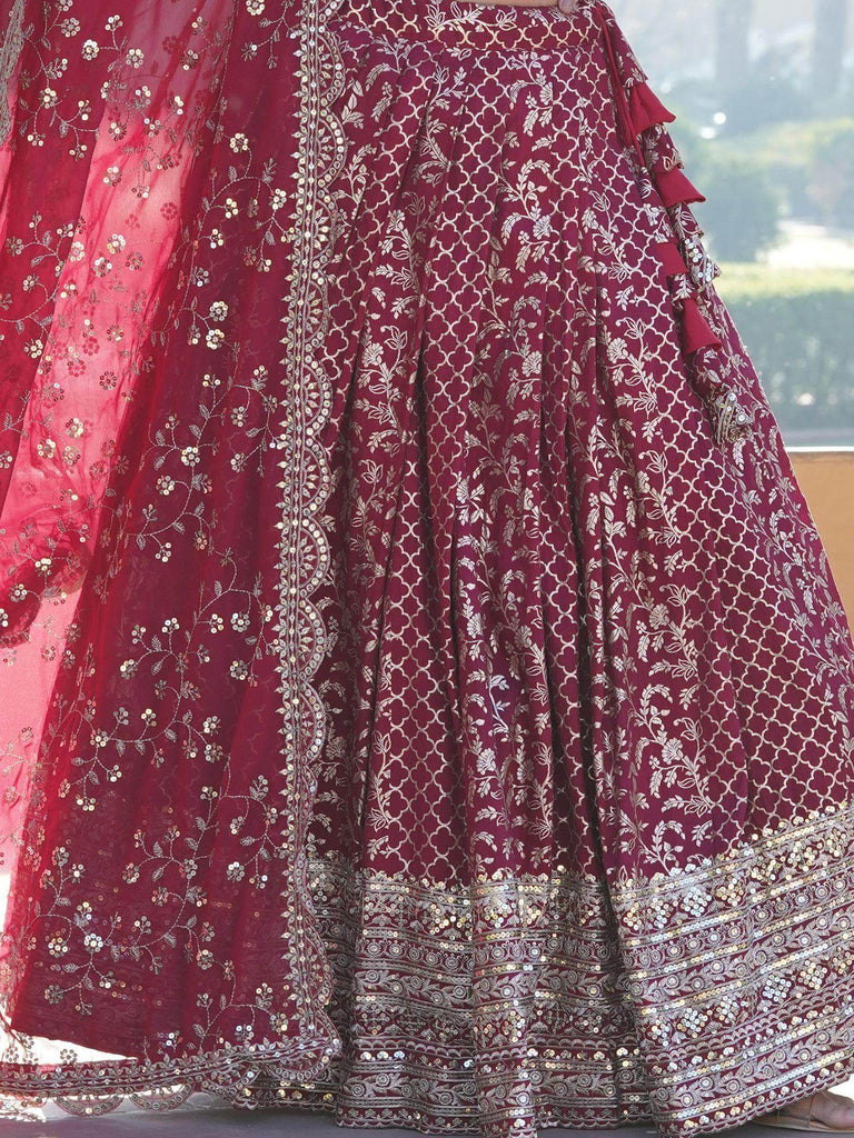 Mesmerizing Rani Pink Sequins Jacquard Wedding Lehenga Choli
