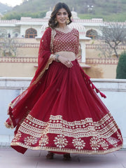 Beautiful Maroon Sequins Georgette Wedding Wear Lehenga Choli