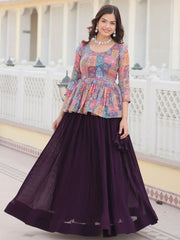 Astounding Wine Georgette Function Wear Crushed Lehenga With Suit