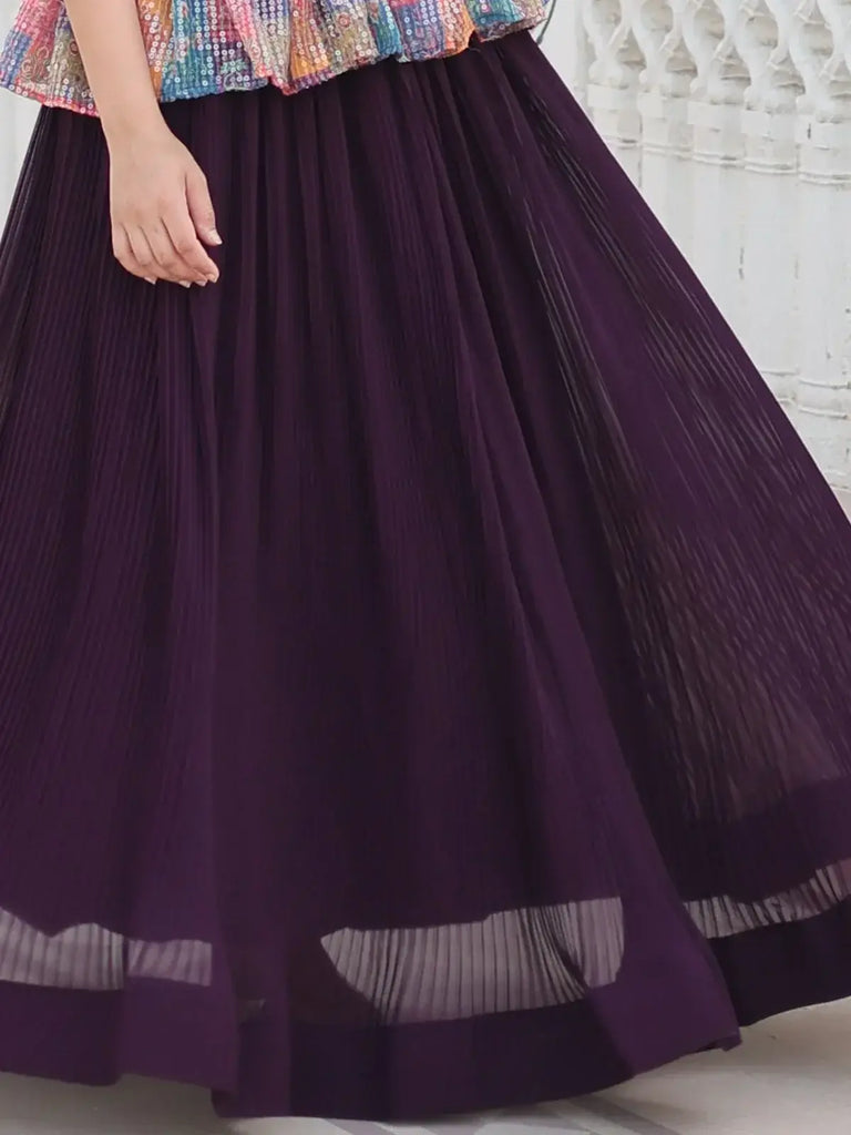 Astounding Wine Georgette Function Wear Crushed Lehenga With Suit