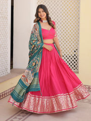 Gorgeous Pink Jacquard Traditional Lehenga Choli With Dupatta