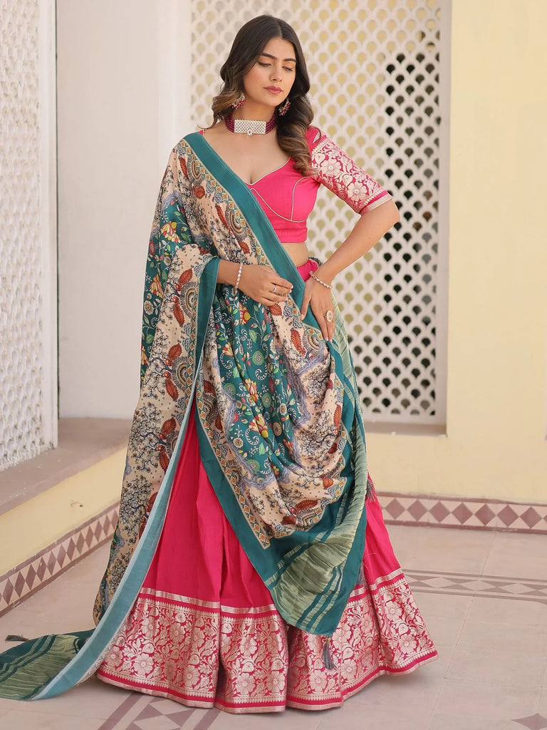 Gorgeous Pink Jacquard Traditional Lehenga Choli With Dupatta