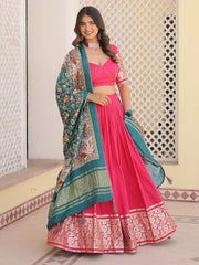 Gorgeous Pink Jacquard Traditional Lehenga Choli With Dupatta