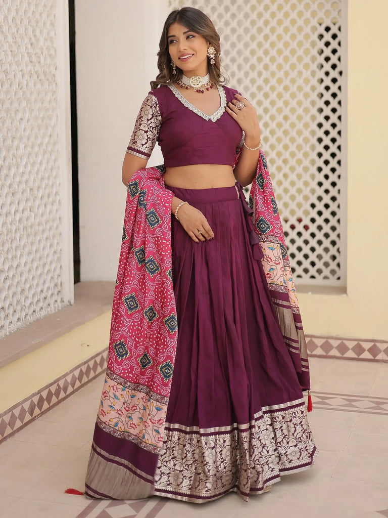 Beautiful Purple Jacquard Sangeet Wear Lehenga Choli With Dupatta
