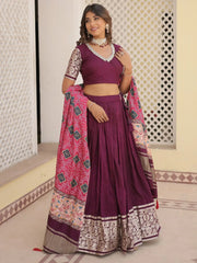 Beautiful Purple Jacquard Sangeet Wear Lehenga Choli With Dupatta