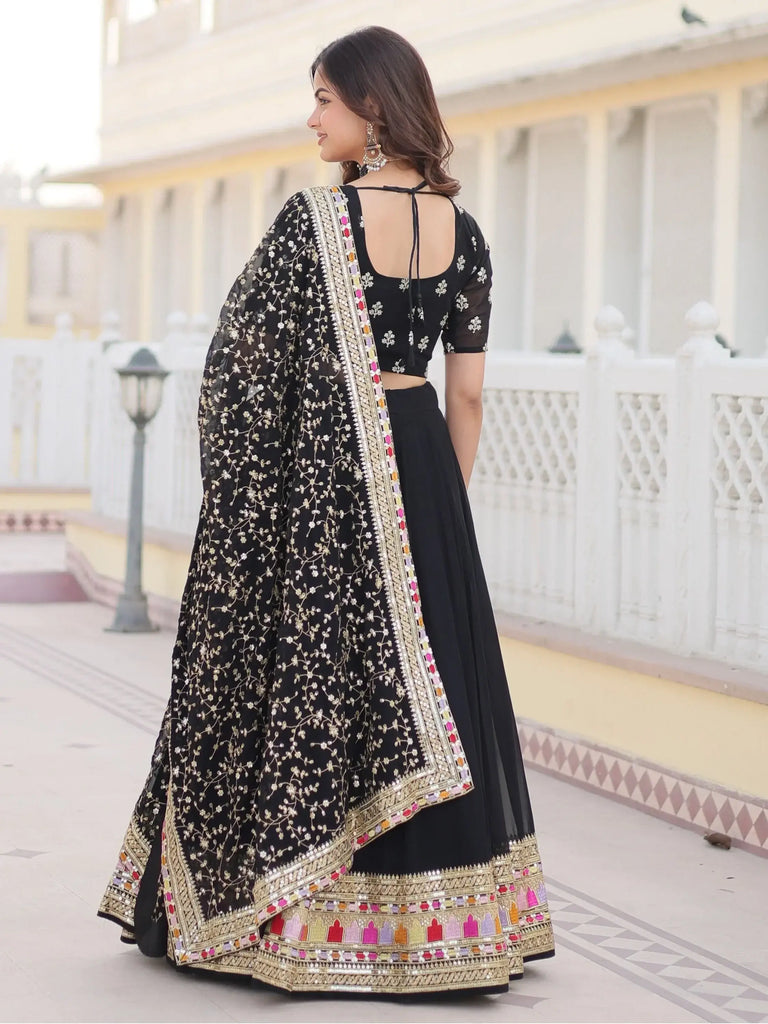 Awesome Black Sequins Georgette Function Wear Lehenga Choli