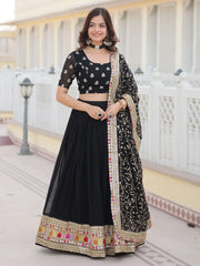 Awesome Black Sequins Georgette Function Wear Lehenga Choli