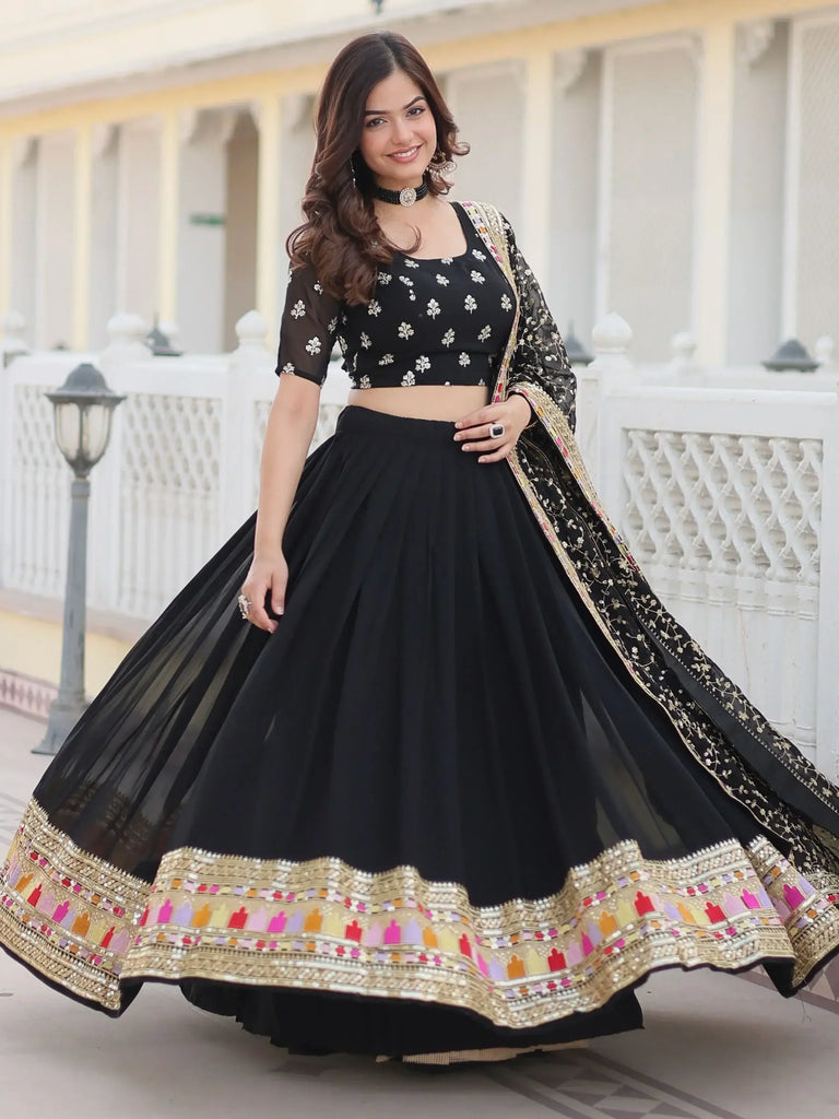 Awesome Black Sequins Georgette Function Wear Lehenga Choli