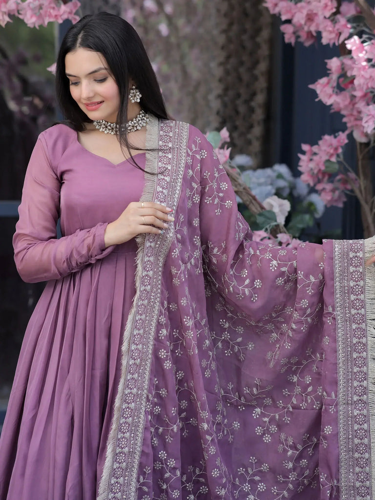 Charming Light Purple Silk Function Wear Palazzo Suit With Dupatta