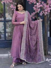 Charming Light Purple Silk Function Wear Palazzo Suit With Dupatta