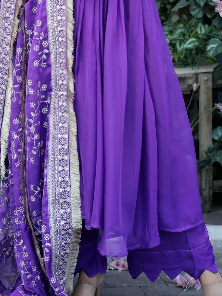 Glamorous Violet Silk Festival Wear Plain Palazzo Suit With Dupatta