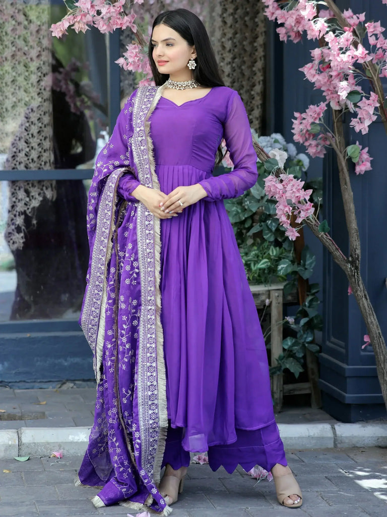 Glamorous Violet Silk Festival Wear Plain Palazzo Suit With Dupatta