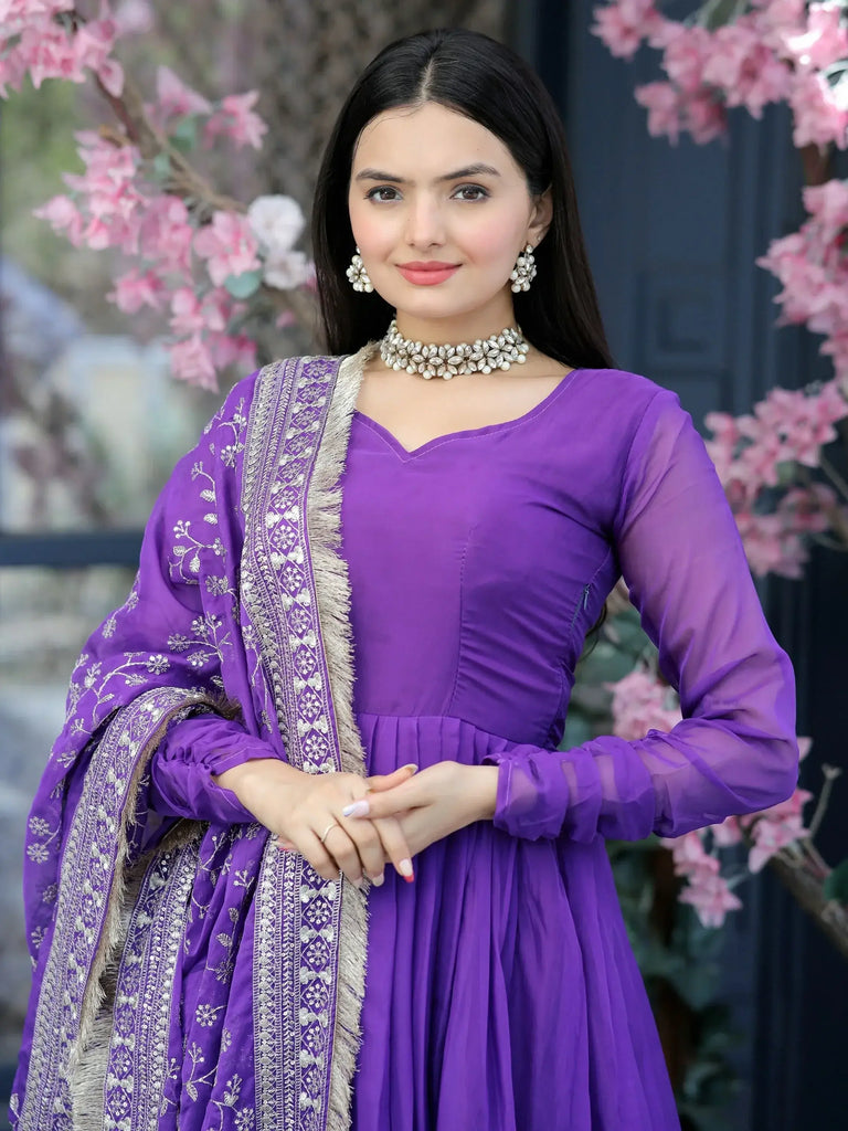 Glamorous Violet Silk Festival Wear Plain Palazzo Suit With Dupatta