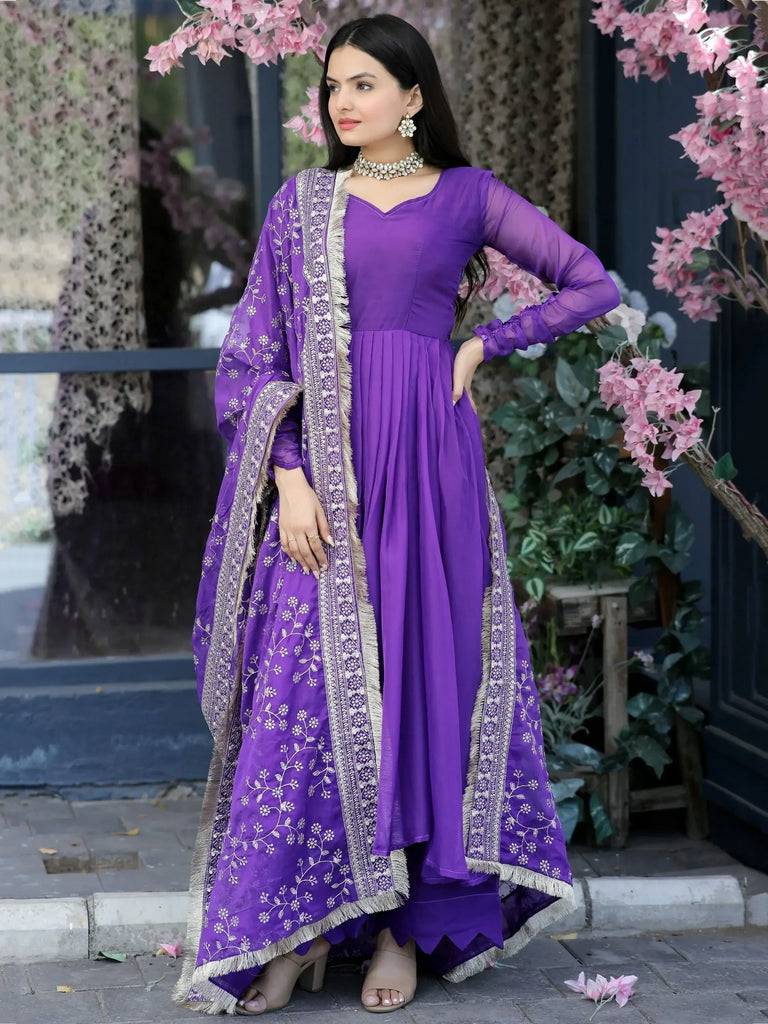 Glamorous Violet Silk Festival Wear Plain Palazzo Suit With Dupatta