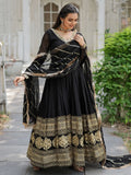 Beautiful Black Sequins Georgette Reception Wear Gown With Dupatta