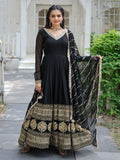 Beautiful Black Sequins Georgette Reception Wear Gown With Dupatta