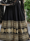 Beautiful Black Sequins Georgette Reception Wear Gown With Dupatta