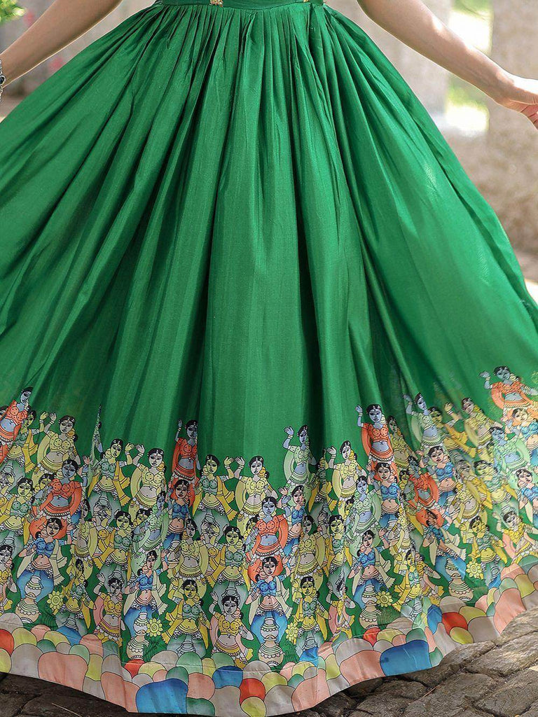 Bewitching Green Digital Printed Dola Silk Festival Wear Gown