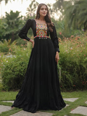Astonishing Black Gamthi Work Rayon Navratri Wear Gown
