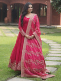 Fabulous Rani Pink Embroidered Georgette Wedding Wear Gown