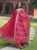 Fabulous Rani Pink Embroidered Georgette Wedding Wear Gown